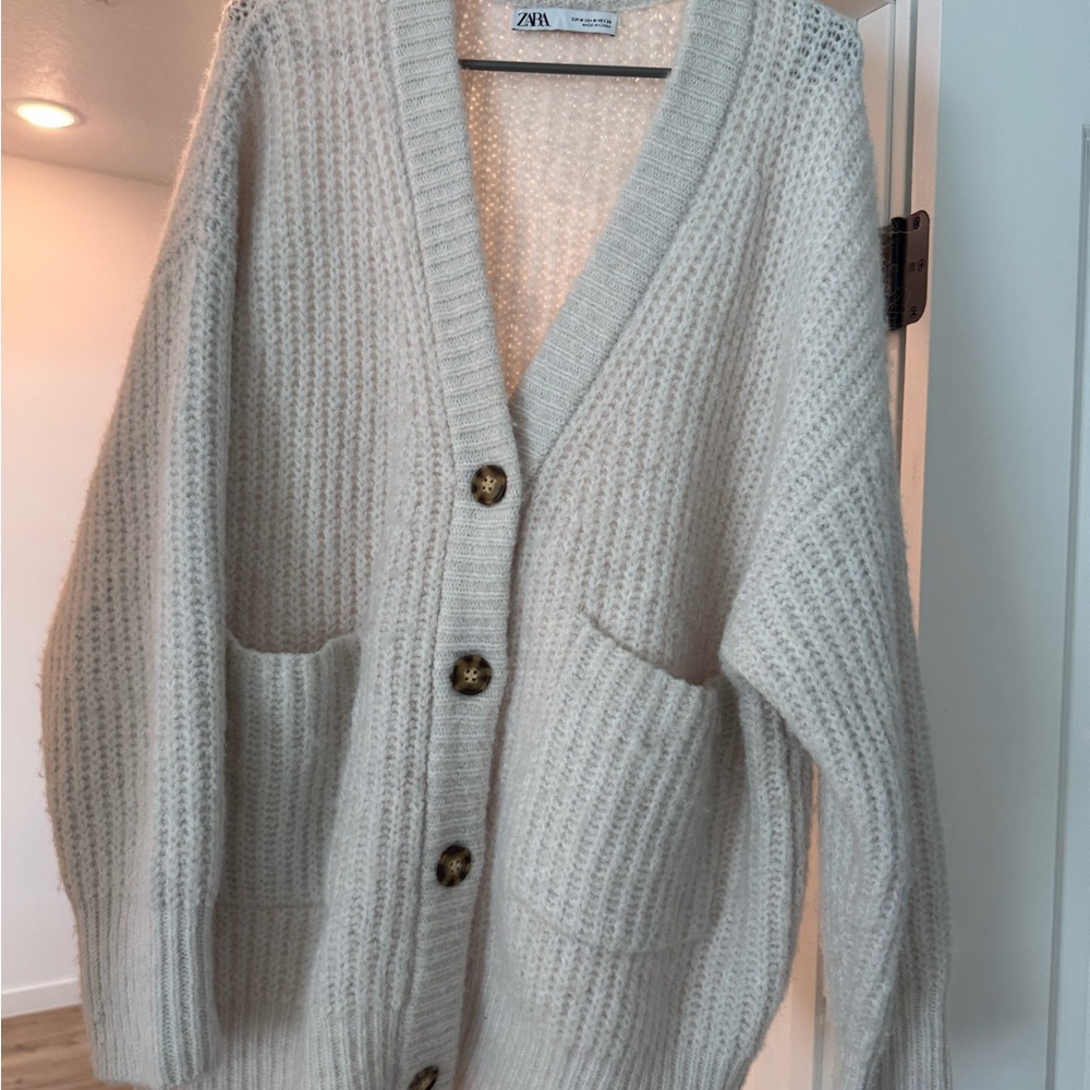 Zara Cream Button-Up Cardigan Sweater